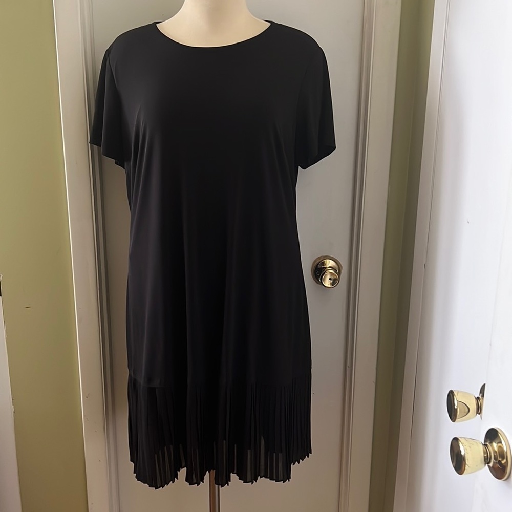 Calvin Klein Solid Dress, Pleated Hem, Black, 18W